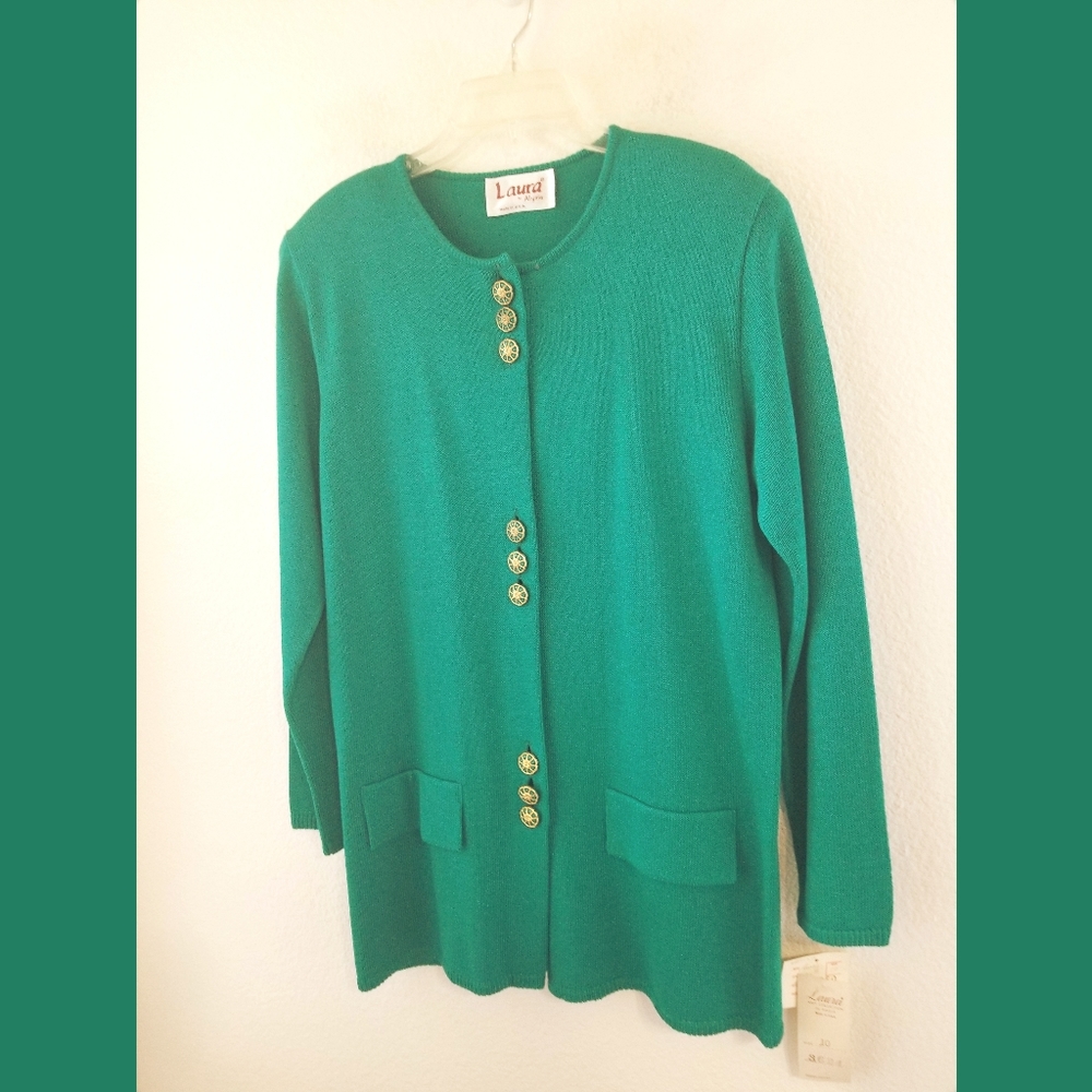 Laura by Alyzia Vintage Green Long Cardigan NWT Sz 10